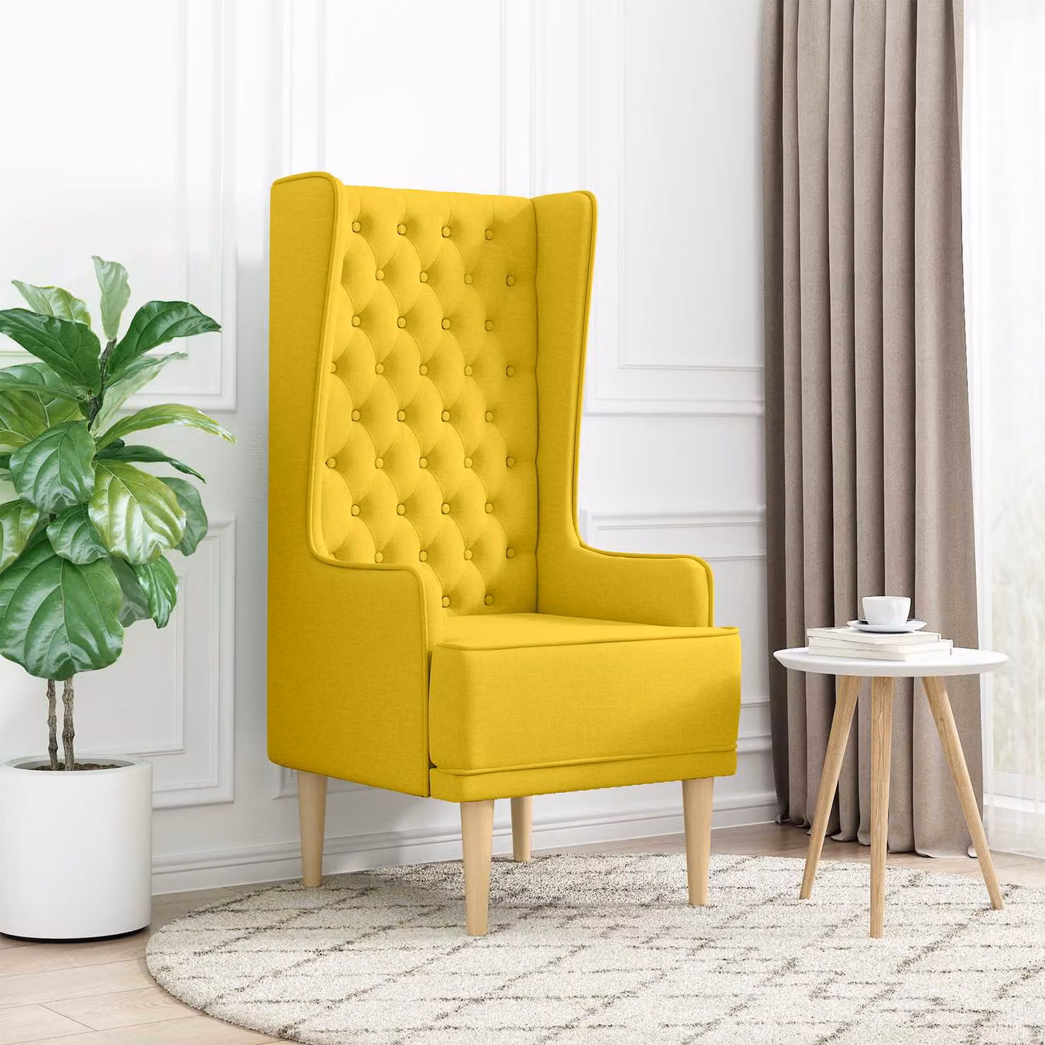 Sedia a schienale alto stile Chesterfield vidaXL Giallo con trapuntatura a bottoni