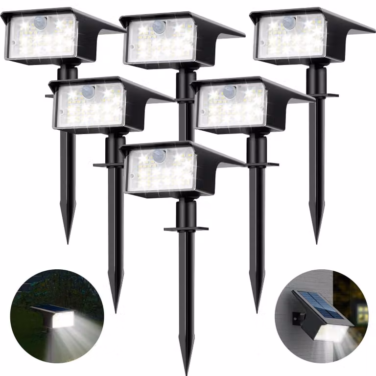 6 luci solari con sensore di movimento, 62 LED, grado di protezione IP65, 3 modalità