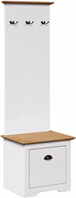 Mobile da Ingresso con Panca e Ganci BODO Bianco e Marrone L 50 cm, P 40 cm, H 157 cm