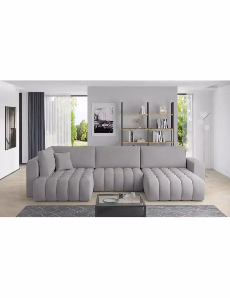 Divano ad angolo BONITA MEUBLORAMA convertibile 6 posti grigio con effetto velluto, lato destro, L 350 cm x P 175 cm – 2