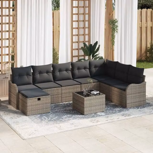 Set Divano da Giardino 9 pz Grigio polyrattan 3360370