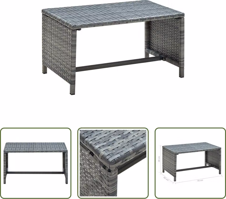 The Living Store tavolino antracite 70x40x38 cm in poly rattan