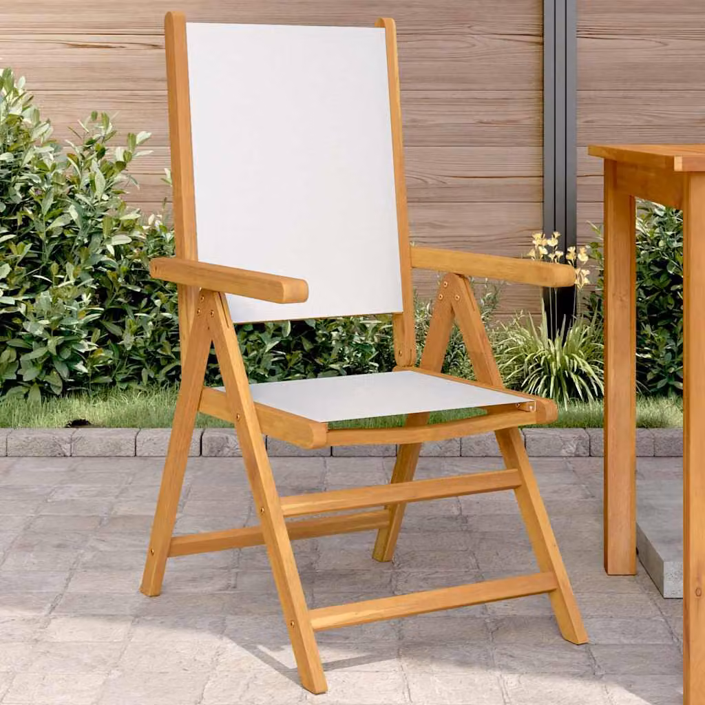 Set di 2 sedie pieghevoli vidaXL in legno di acacia e tessuto bianco per giardino e balcone