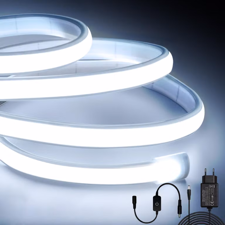 Striscia LED neon COB, 5 metri, 12V, bianco freddo 6500K, dimmerabile