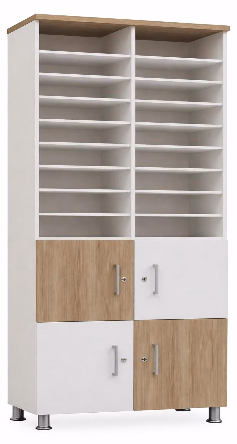 Moderno armadio contenitore per aule scolastiche con ante in legno