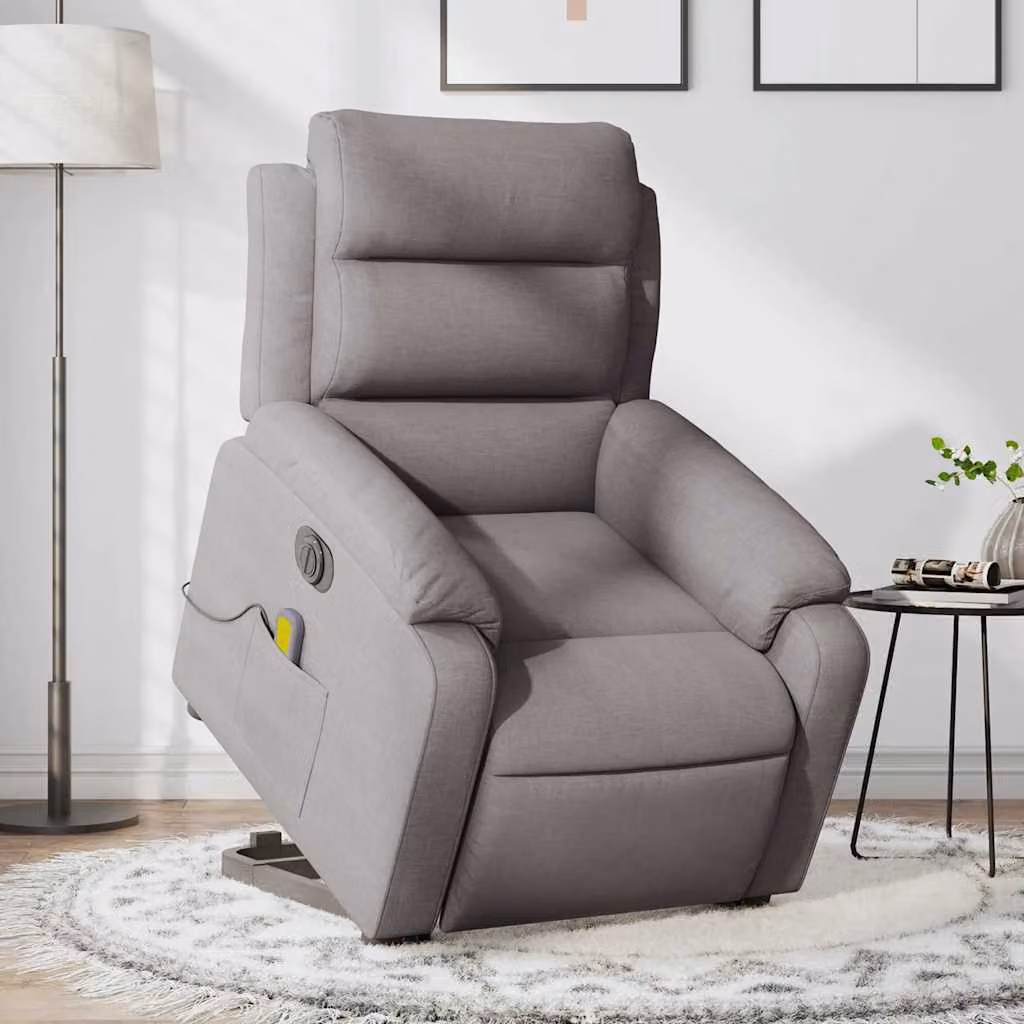 vidaXL Poltrona Alzapersona Elettrica con Massaggio in Tessuto Beige e Grigio – 1