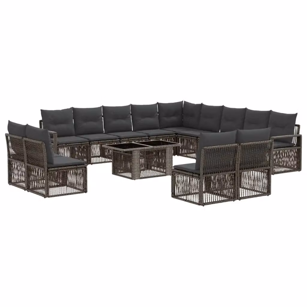 Set Divano da Giardino a L con Tavolino vidaXL, 14 Pezzi in Polyrattan Grigio e Antracite con Cuscini Imbottiti e Coperture Rimovibili – 2
