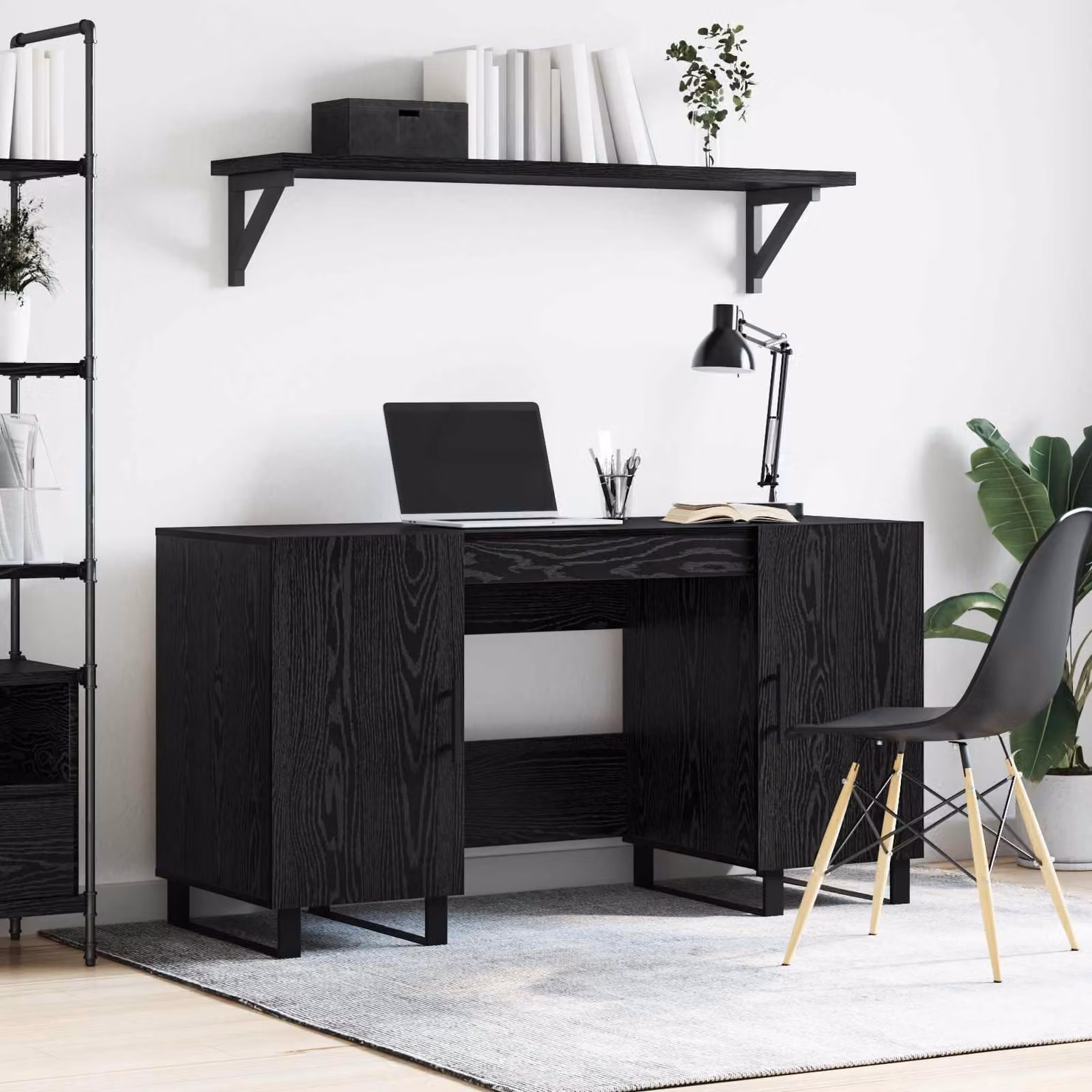 Maison Exclusive - Scrivania, finitura effetto legno nero rovere, realizzata in materiale composito