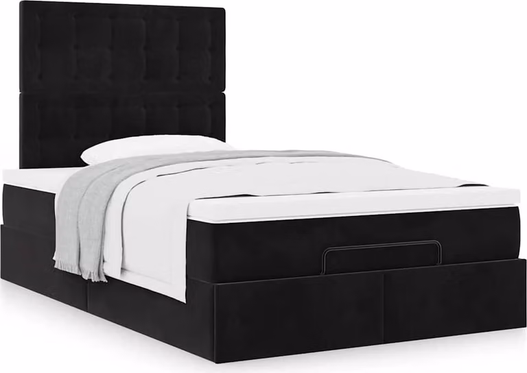 Struttura Letto Pouf con Materassi Nero 120x200 cm Velluto