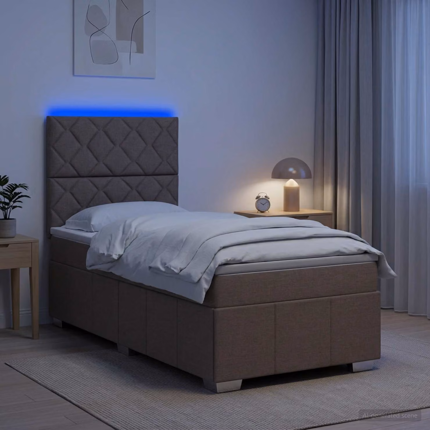 Letto Box Spring vidaXL con Materasso a Molle Pocket e Illuminazione LED, Colore Tortora, L/P: 100 x 200 cm
