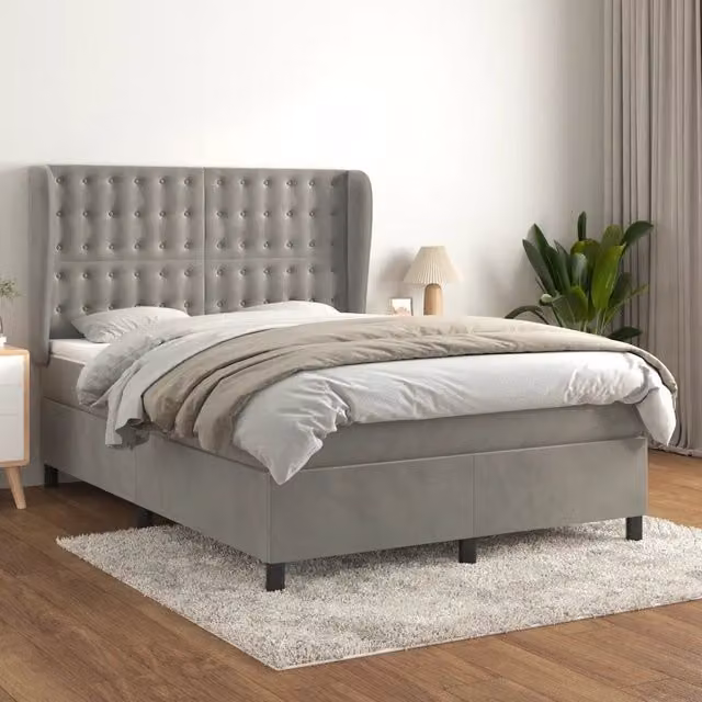 Letto Ibrido con Giroletto a Molle e Materasso vidaXL in Velluto Grigio Chiaro e Bianco L/P/H: 140 x 190 x 4 cm – 1