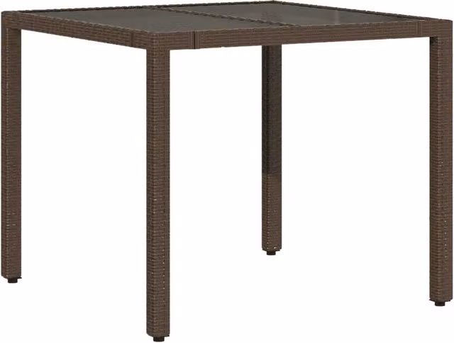 Tavolino da giardino quadrato in polyrattan marrone con piano in vetro L 90 x P 90 x H 75 cm