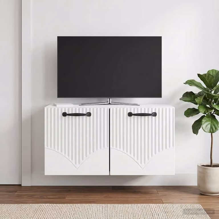 vidaXL Mobile Porta TV da Muro Bianco Lucido L: 59,5 cm, P: 31 cm, H: 30 cm
