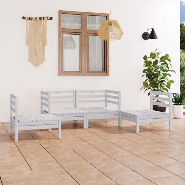 Set Divani da Giardino 4 pz Bianco in Legno Massello di Pino 3082523