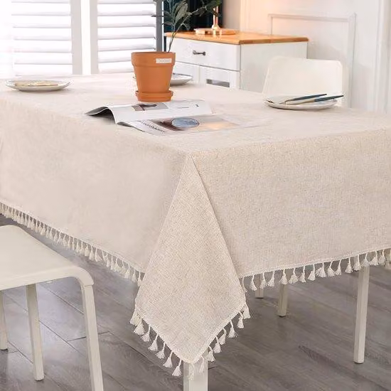 Tovaglia beige in cotone, rettangolare, lavabile, per compleanni, feste e matrimoni, con motivi a pennellate, per tavolino da salotto, 100 x 140 cm
