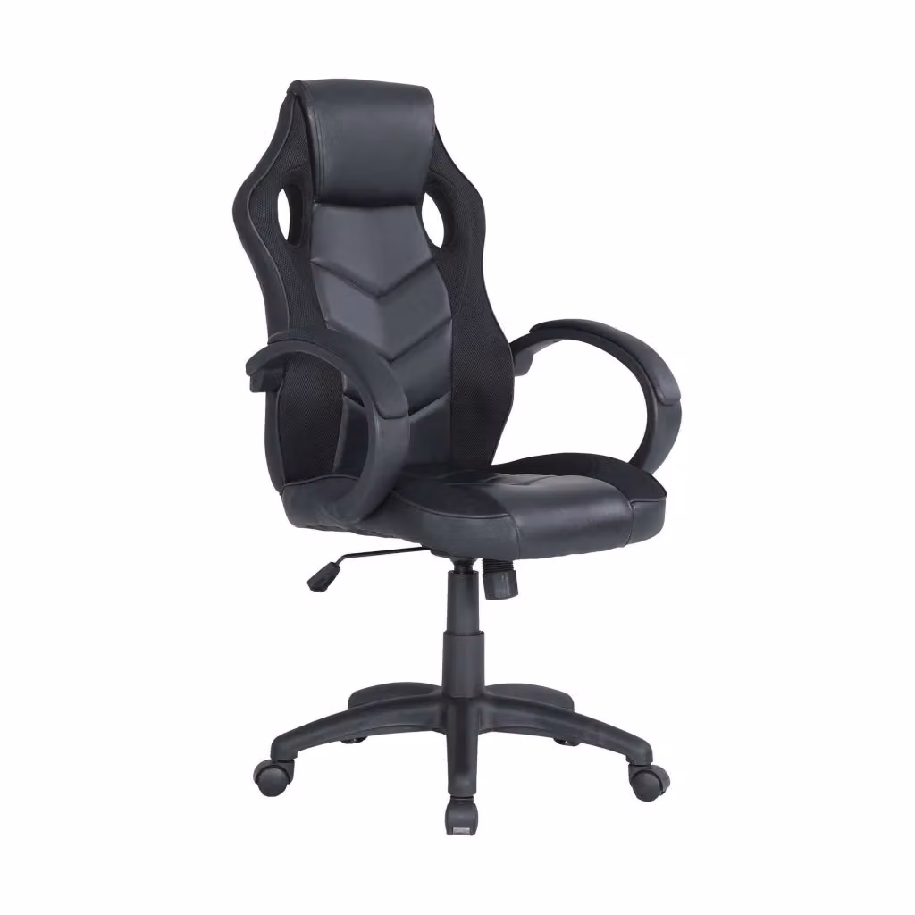 Sedia da gaming Urbana DMORA per adulti, poltrona da scrivania sportiva in ecopelle nera, L: 66 cm, P: 61 cm, H: 104/114 cm – 2