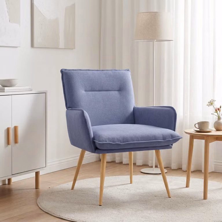 Poltrona lounge moderna vidaXL in tessuto blu con struttura in metallo e braccioli