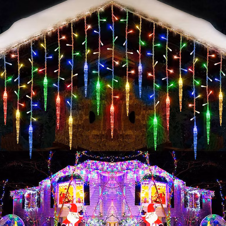 Ghiaccioli di luci fiabesche a LED, tenda luminosa colorata con funzione di memoria a 8 modalità, decorazione luminosa natalizia della finestra del balcone