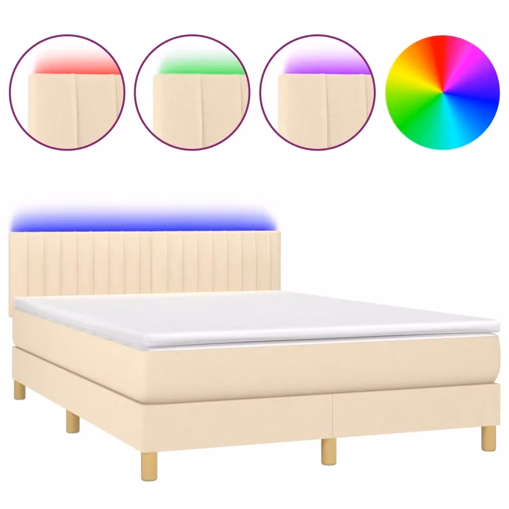 Letto a molle con materasso vidaXL in tessuto beige e bianco con illuminazione LED sottostante e porta USB, L/P/H: 144 x 193 x 88 cm – 2