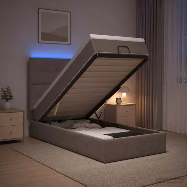 Letto Ottomano con Materasso e Illuminazione LED vidaXL, Colore Beige/Grigio, L/P/H: 200 x 80 x 88 cm