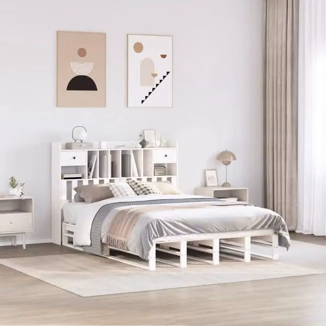 Letto Libreria senza Materasso Bianco 160x200 cm Legno di Pino 3323966