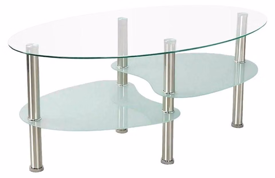 Tavolino da salotto - Tavolino da soggiorno - Vetro, 3 ripiani con vano portaoggetti, struttura in metallo, stile minimalista moderno, 90×45×43 cm - Bianco trasparente