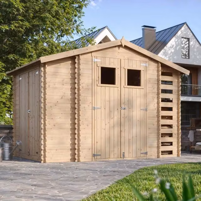 Casetta da giardino in legno TIMBELA M389 stile rustico colore grigio