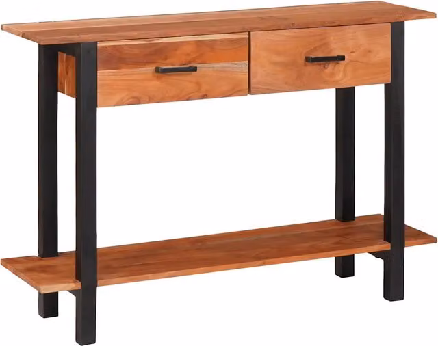 Tavolo consolle rustico in legno di acacia e metallo vidaXL, Marrone e Nero, L: 110 cm, P: 30 cm, H: 75 cm