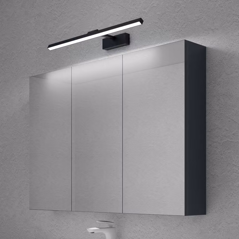 doporro Armadietto a Specchio 100x15x70cm con Lampada da Specchio LED per Bagno 60cm, 14W, Specchiera Bagno Mobilettto da Parete Antracite Opaco con 3 Ante e Applique Specchio, Spiegelschrank 02
