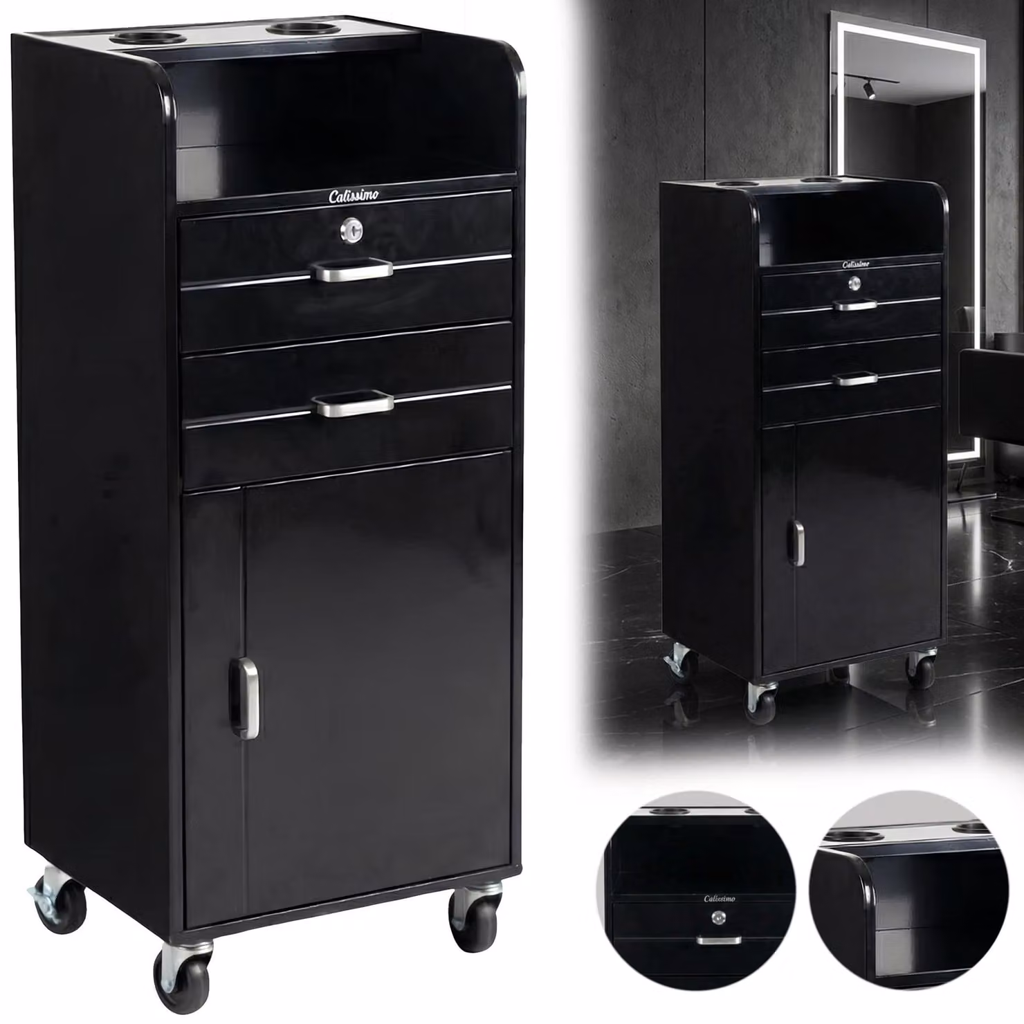 Assistente cosmetico parrucchiere per salone, carrello universale con cassetto su ruote.