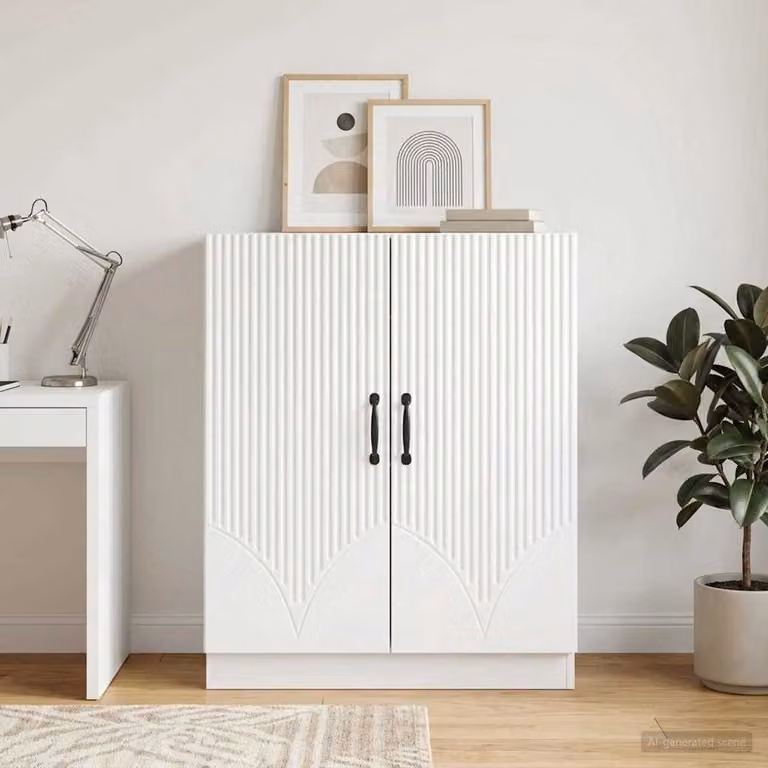 vidaXL Credenza Moderna Bianco Lucido in Legno MDF L: 66 cm, P: 34,5 cm, H: 87 cm
