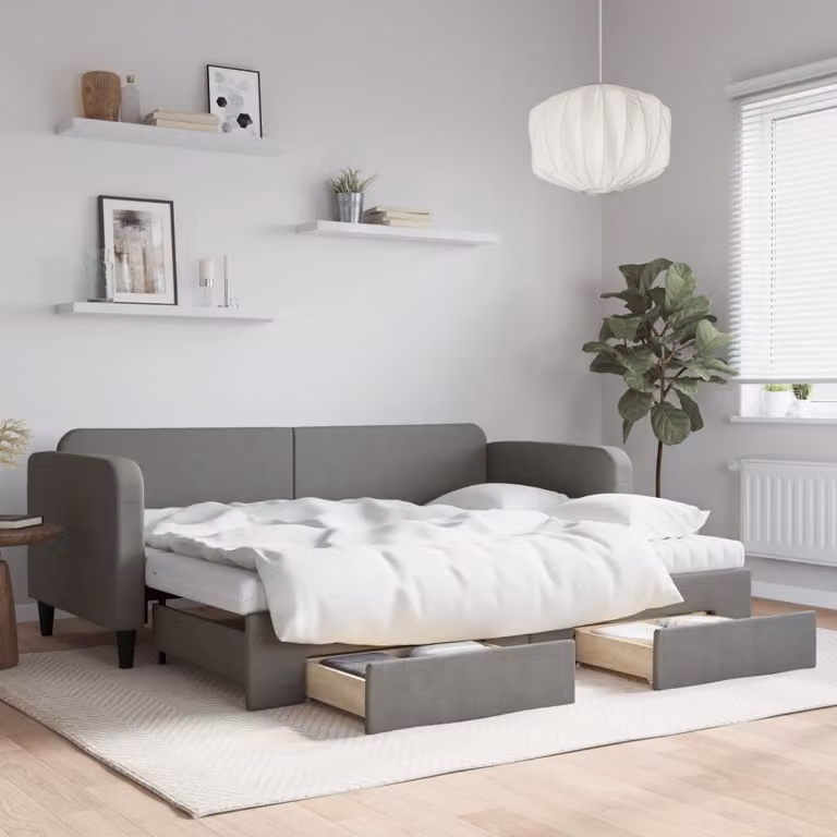 Divano Letto Estraibile con Cassetti vidaXL Grigio Scuro in Tessuto