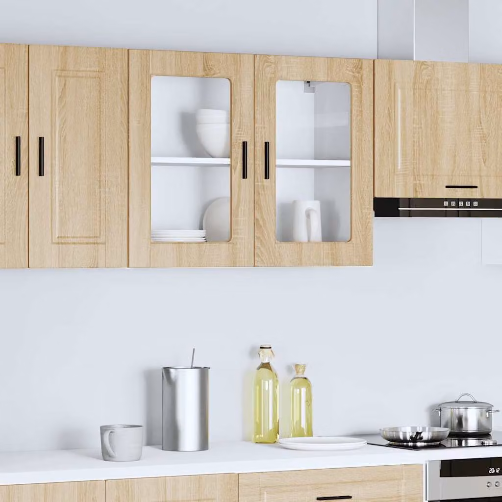 Pensile da cucina moderno vidaXL con ante in vetro e ripiani interni, colore marrone, L: 80 cm, H: 60 cm, P: 31 cm