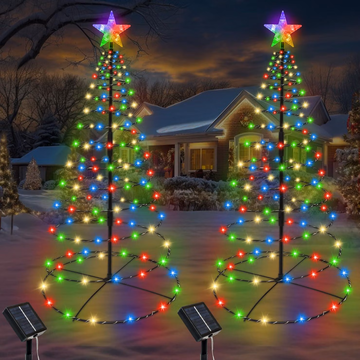 Set di 2 alberi di Natale solari, con 270 LED, 8 modalità di illuminazione, impermeabili