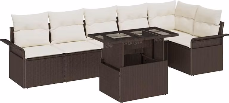 Maison Exclusive - Set da giardino composto da 7 pezzi. Colore: marrone. Materiale: rattan sintetico (poly rattan)