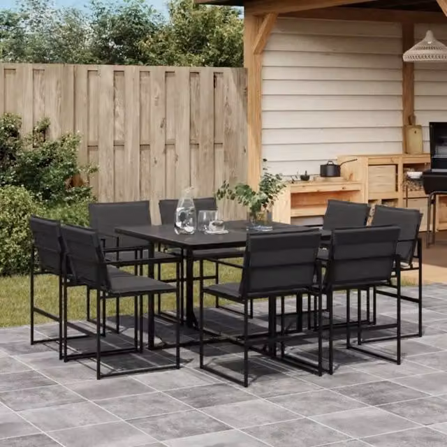 Set da Pranzo da Giardino 9 pz con Cuscini Nero in Textilene 3295078