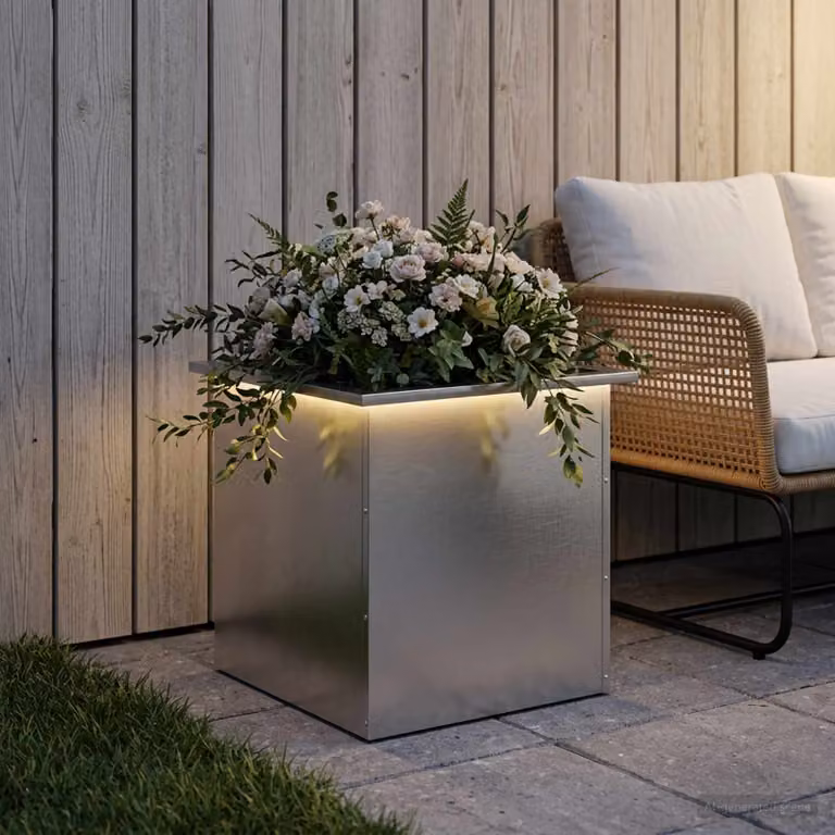 vidaXL Fioriera da giardino con LED Argento 50 x 50 x 48 cm