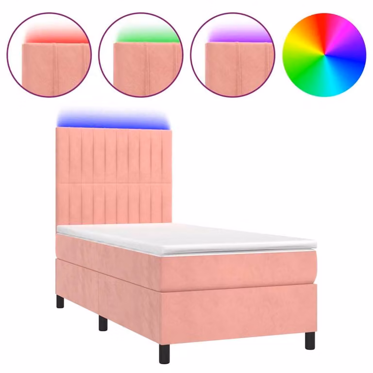 Letto a Molle con Materasso e LED Rosa 80x200 cm in Velluto