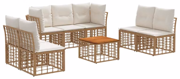Set di divani da esterno 8 pcs Naturale e Bianco Crema