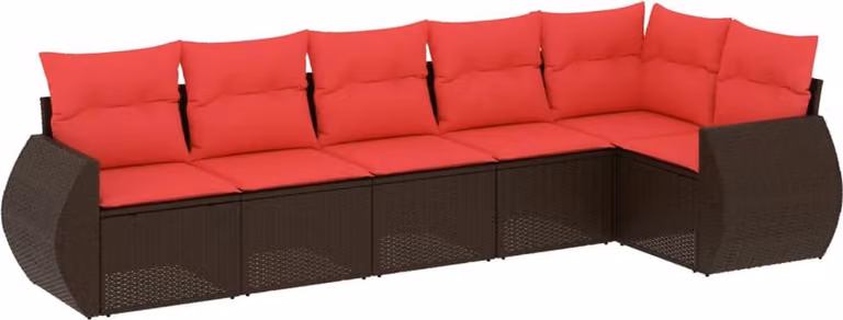 Set Divani da Giardino 6 pz con Cuscini Marrone in Polyrattan