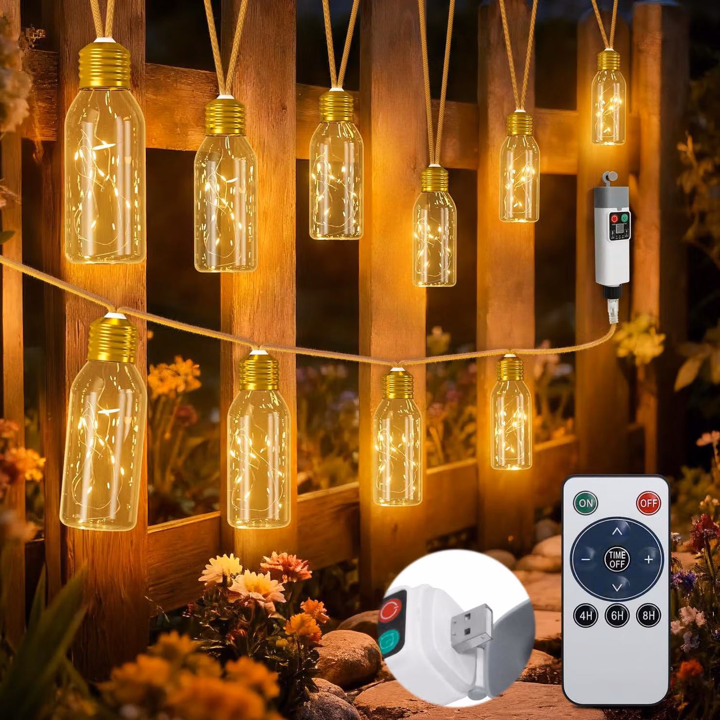 Catena luminosa a LED, 6 metri, 10 lampadine, stile vintage, alimentazione USB, con telecomando, grado di protezione IP65