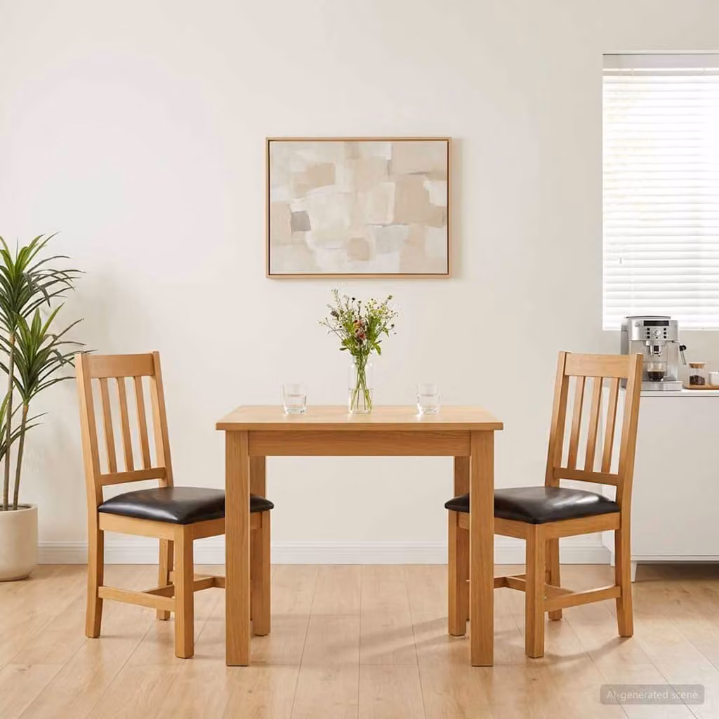 Set di 2 sedie da pranzo moderne vidaXL VENLO in legno di quercia e similpelle, colore nero e marrone