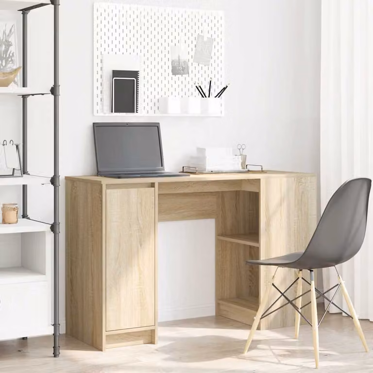 Scrivania moderna vidaXL in legno MDF color rovere, L: 120 cm, P: 42 cm, H: 76 cm