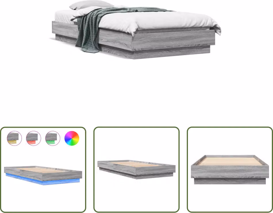The Living Store Bettgestell LED Grau Sonoma-Eiche 100x200 cm