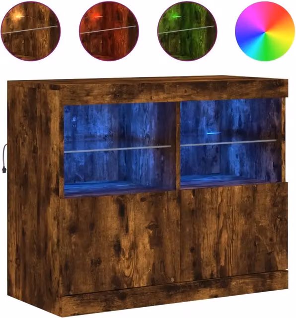 Credenza | Madia | Buffet da pranzo | Armadio da pranzo con Luci LED Rovere Fumo 81x37x67 cm