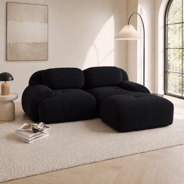 Divano angolare modulare 208x178x70 cm senza telaio in velluto a coste nero