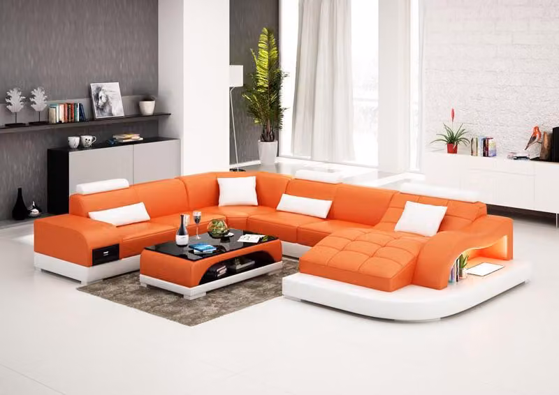 Ledersofa Couch Wohnlandschaft Ecksofa Eck Garnitur Design Modern Sofa USB