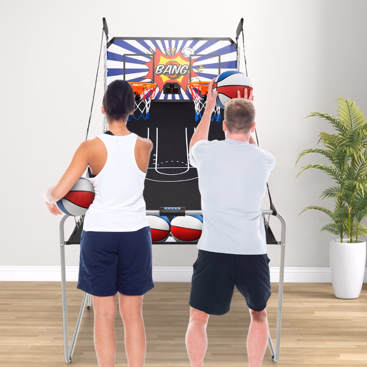 Costway Gioco Arcade di Pallacanestro a Doppio Tiro Pieghevole con Punteggio Elettronico Multicolore