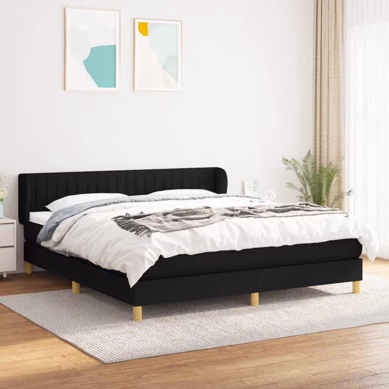 The Living Store Letto a molle con materasso nero 160x200 cm in tessuto