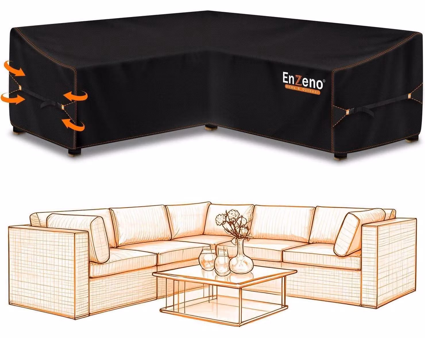 Copertura protettiva a forma di L per mobili da giardino, impermeabile e resistente al vento, dimensioni 215x215x87 cm